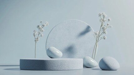 Minimal spa zen arrangement with white stones and flowers for wellness purity natural therapy background