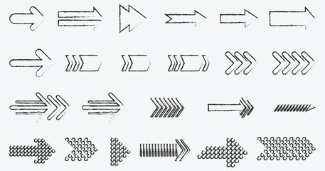 Hand drawn arrows collection Set simple flat arrows isolated on white background. Arrow mark icons and arrow paint. Stock vector