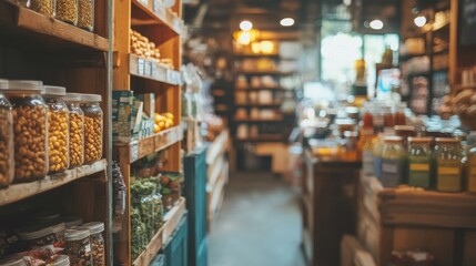 Grocery store aisle with dry goods retail market scene consumer commerce healthy organic food industry