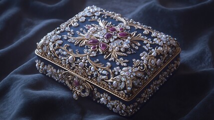 Ornate jewelry box with gemstones and pearls