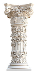 Naklejka premium Ornate Marble Column Capital with Floral Motif on Transparent Background PNG Image
