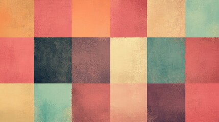 Abstract composition features square patterns of various vintage colors