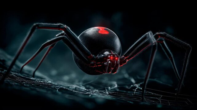 Black Widow Spider on Web with Red Marking