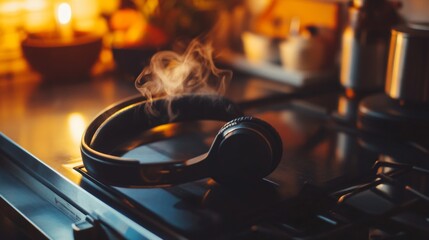 Vinyl record spinning on turntable warm orange light vintage music retro audio sound nostalgic mood