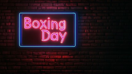 Obraz premium Neon sign of boxing day on a brick wall.