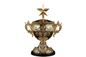 Ornate gold trophy with star top isolated on transparent background