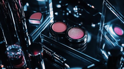 Luxury makeup collection lipstick and compact beauty fashion cosmetic glamour black elegant modern reflective style