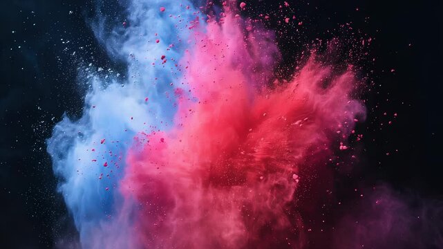 red and white explosion of dust and debris. The red and white colors are vibrant and eye-catching, creating a sense of energy and excitement. The image is dynamic and full of movement, as the dust