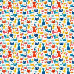 Seamless tileable pattern of colorful crayon cats texture
