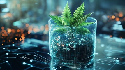 Plant growing on digital circuit board