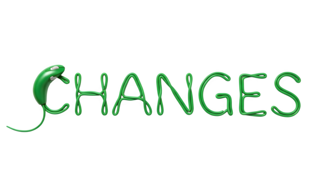 Green changes text with a cartoon germ replacing the letter c on black background isolated on white background, tarensparent background, png, jpg,jpeg,  on transparent background