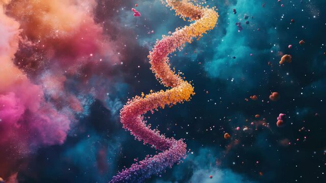 DNA double helix genetic material. Gene sequencing abstract design. Floating in space background, 
science, abstract, biology, biotechnology, molecular, health, genetic
