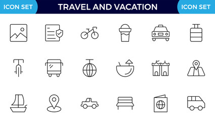 Travel and Vacation Outline Icon illustration. Editable line icon set.