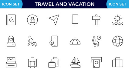Travel and Vacation Outline Icon illustration. Editable line icon set.
