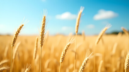 Fototapeta premium Golden Wheat Field Under Blue Sky.