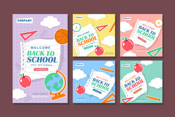 Social media template set for back to school promotion, ideal for social media campaigns