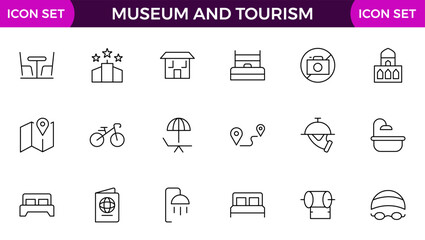 Museum and Tourism outline modern icon set. editable line icon illustration.