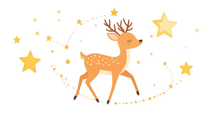 Obraz premium Magical encounter, a deer bathed in the enchanting glow of starry night mystical