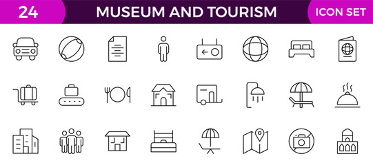 Museum and Tourism outline modern icon set. editable line icon illustration.