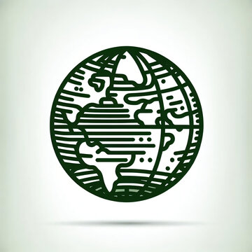 Vintage Style Line Art Globe in Dark Green for Navigation and Travel Design
