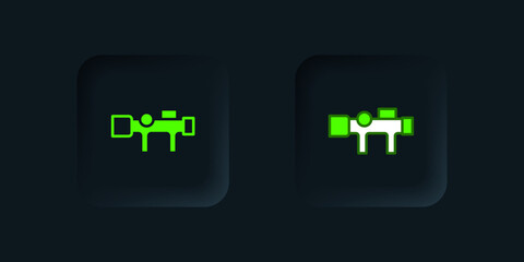 Fototapeta premium Green Sniper optical sight icon isolated on black background. Sniper scope crosshairs. Black square button. Vector