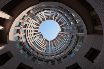 Obraz premium Modern circular building with concentric rings and grid windows