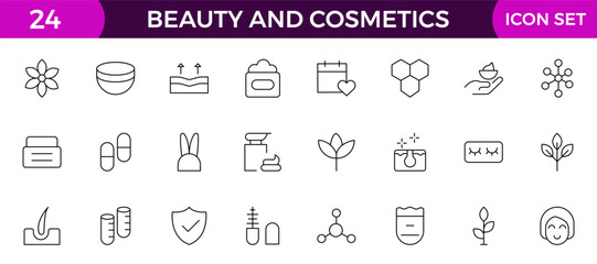 Beauty and Cosmetics product outline icon set. editable line icon collection.