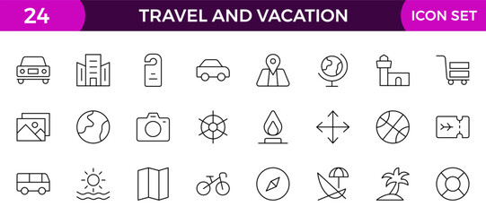 Travel and Vacation Outline Icon illustration. Editable line icon set.