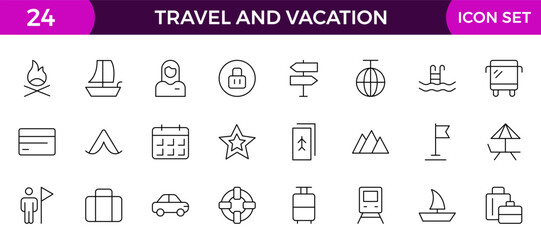 Travel and Vacation Outline Icon illustration. Editable line icon set.