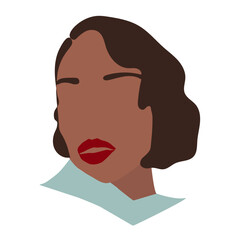  A beautiful dark skin girl with plump red lips and curly dark hair, retro hair styling, glat illustration portrait