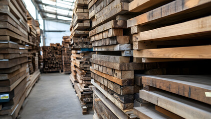 Warehouse manager controlling wood timber material in lumberyard