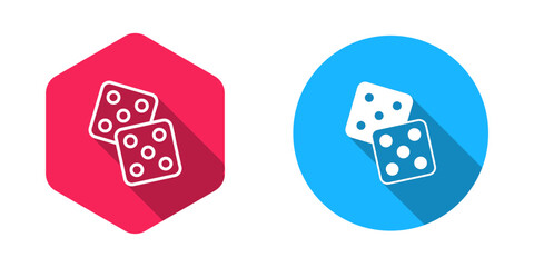 Filled and outline Game dice icon isolated with long shadow background. Casino gambling. Vector