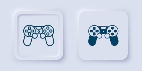 Filled and outline Game controller or joystick for game console icon isolated on grey background. Square button. Vector © Iryna