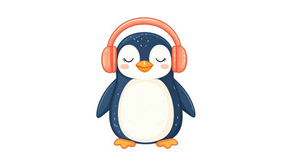 Fototapeta premium Adorable penguin grooves to music with headphones, a captivating closeup penguin