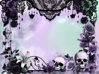 Obraz premium Gothic Lace, Skulls, and Lilies: A Darkly Romantic Fantasy