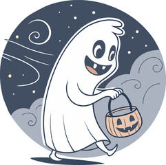 Cute Ghost Enjoying Halloween Night Trick or Treat