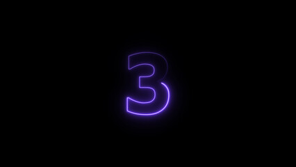A glowing neon 3 number illustration . on a black background. and creating a illustration stunning 4k illustration .