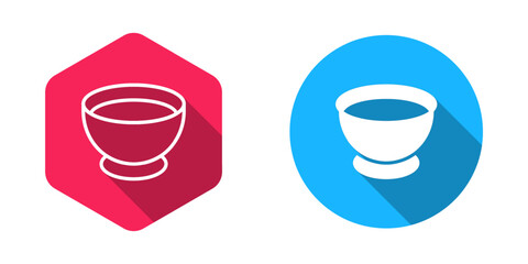 Filled and outline Soy sauce in bowl icon isolated with long shadow background. Vector