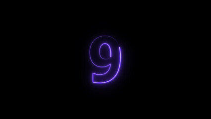 A glowing neon 9 number illustration . on a black background. and creating a illustration stunning 4k illustration .