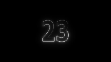 A glowing neon 23 number illustration . on a black background. and creating a illustration stunning 4k illustration .