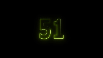 A glowing neon 51 number illustration . on a black background. and creating a illustration stunning 4k illustration .