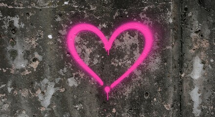 Pink Heart Graffiti on Weathered Concrete Wall