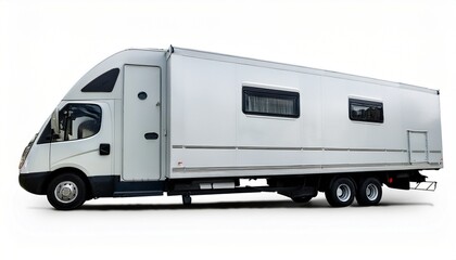 a european white trailer facing on white background