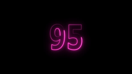A glowing neon 95 number illustration . on a black background. and creating a illustration stunning 4k illustration .