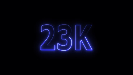 23 k Glowing neon line Letter Icon illustration. 23 k followers and subscribers on black background 4K illustration.