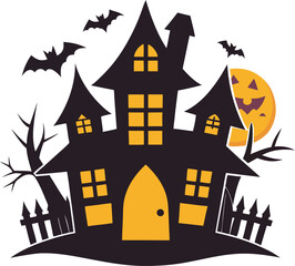 Mysterious Halloween Night and Haunted House Scenery