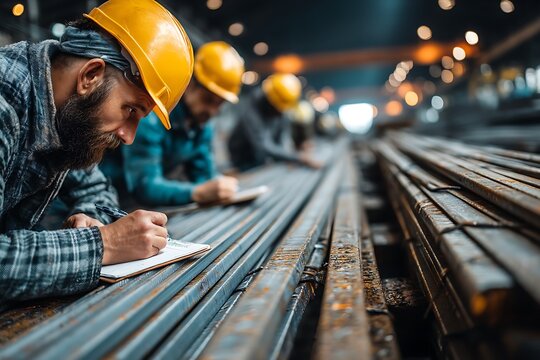 Metalworkers Inspecting Steel Beams