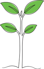 A very young tree plant continuous line art drawing. 