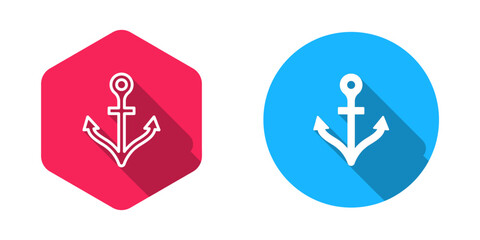 Filled and outline Anchor icon isolated with long shadow background. Vector