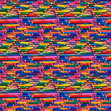 Cute Colored Pencils Seamless Pattern on Pink Background